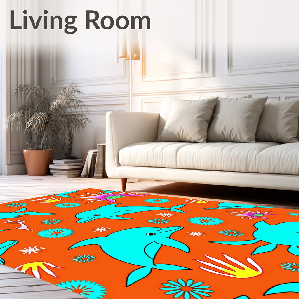 Aqua Dolphins and Coral Garden Rug