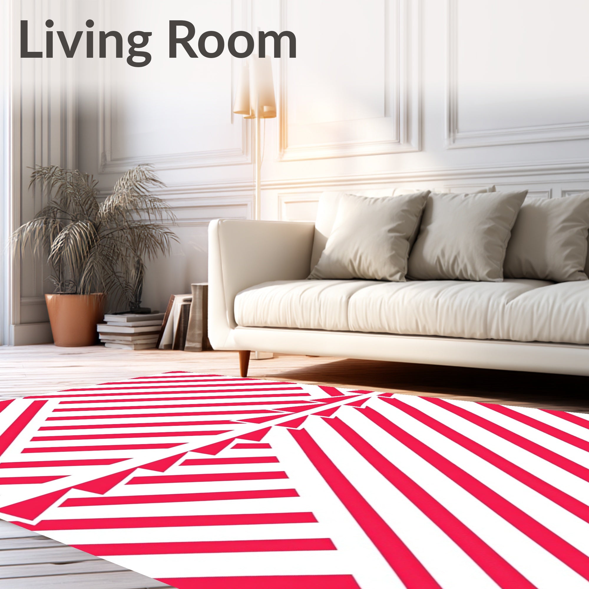 Red White Angular Strips Rug