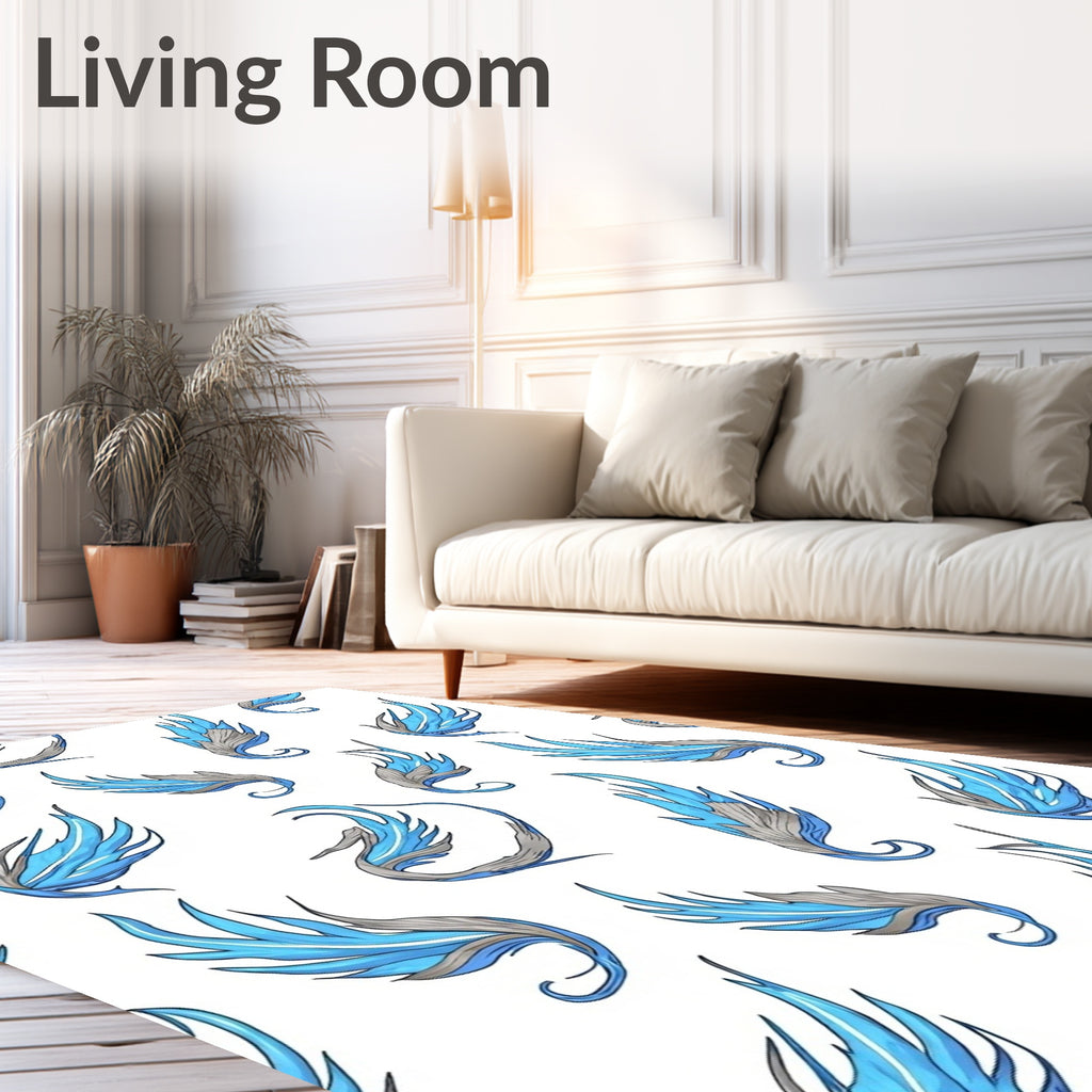 Majestic Blue Feathered Wings Pattern Rug