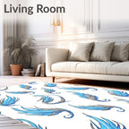 Majestic Blue Feathered Wings Pattern Rug