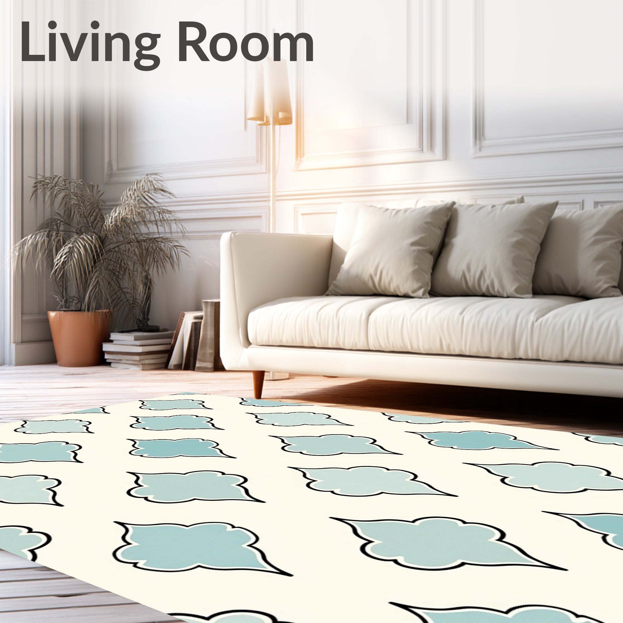 Light Aqua Quatrefoil Tile Overlay Rug