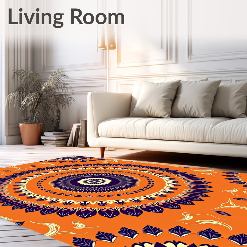 Vibrant Orange Mandala Starburst Rug