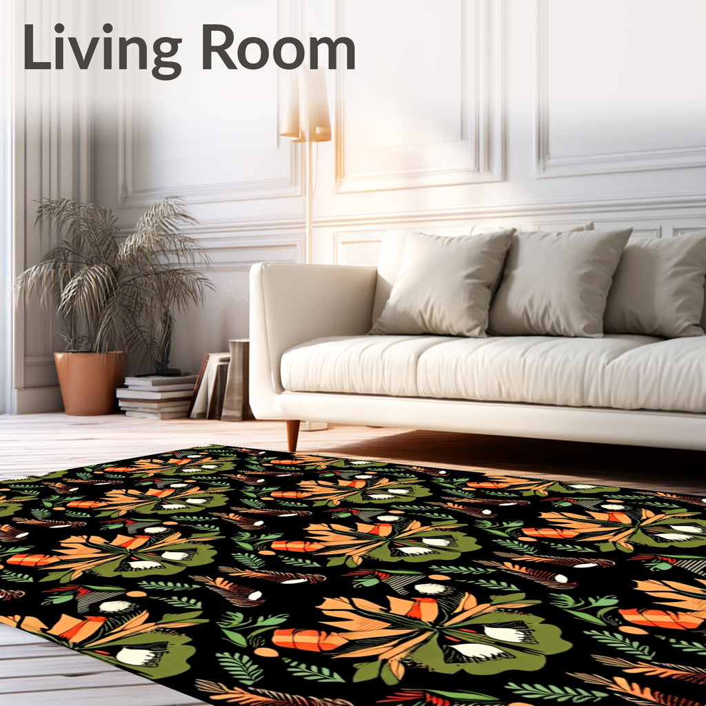Orange Green Floral Abstract Repeating Rug