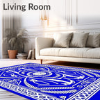 Bold Blue White Symmetric Animal Medallion Rug