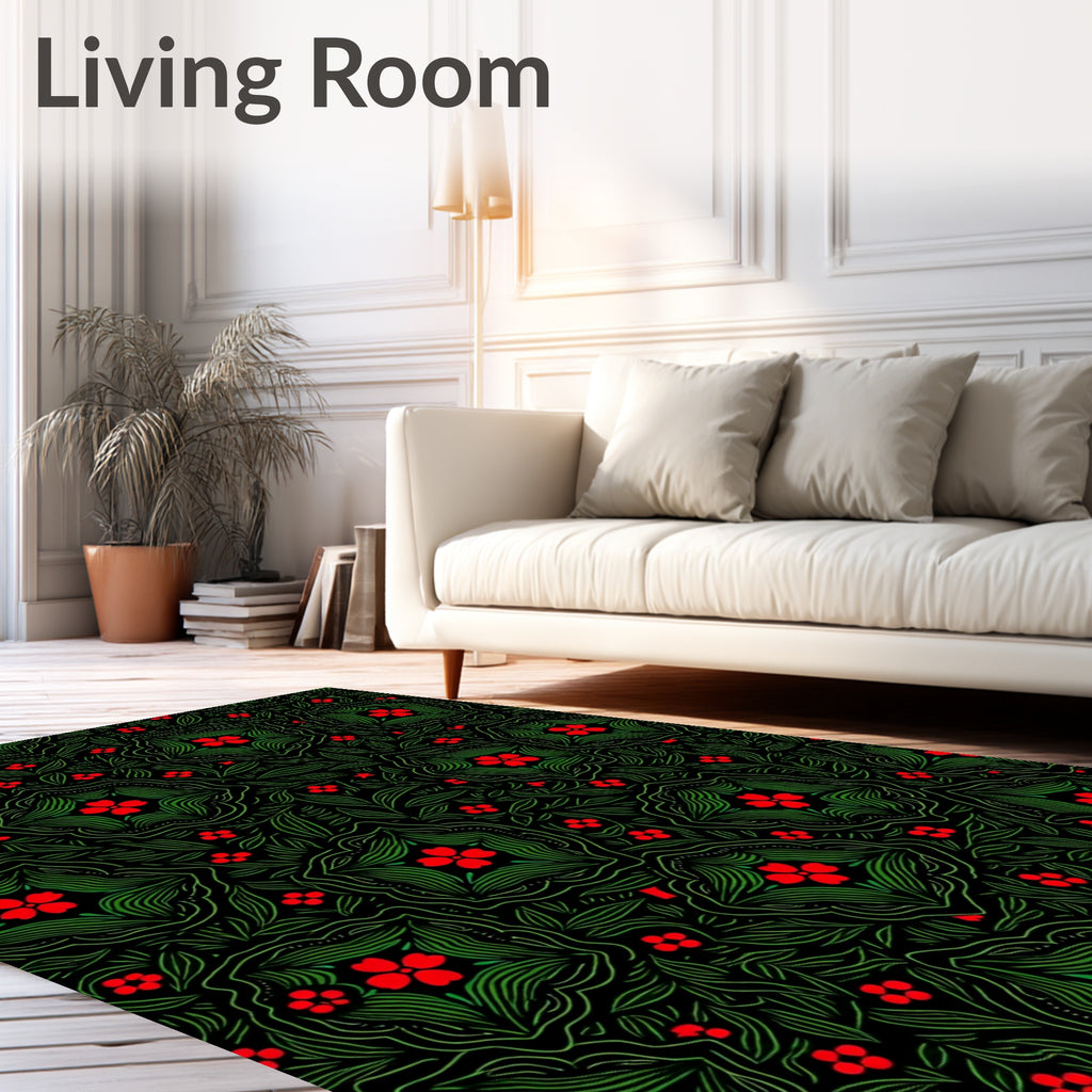 Crimson Floral Medallion Green Foliage Rug