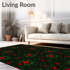 Crimson Floral Medallion Green Foliage Rug