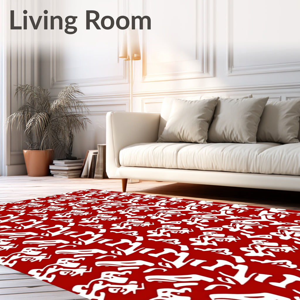 Crimson White Organic Abstract Forms Rug
