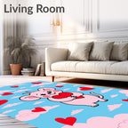 Pink Mouse Red Hearts Blue Sky Rug