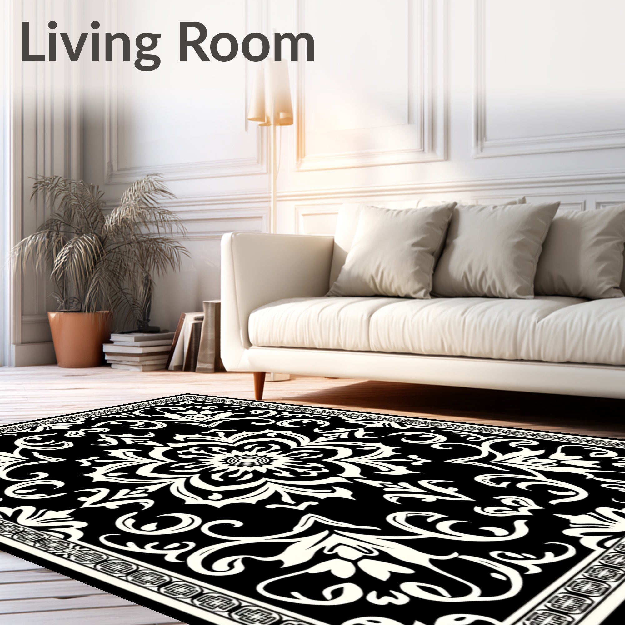 Black and Cream Oriental Medallion Rug