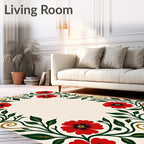 Vibrant Red Floral Scroll Border Rug