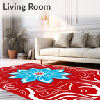Red Blue Floral Medallion Swirl Rug
