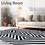 Sophisticated Black White Geometric Maze Rug