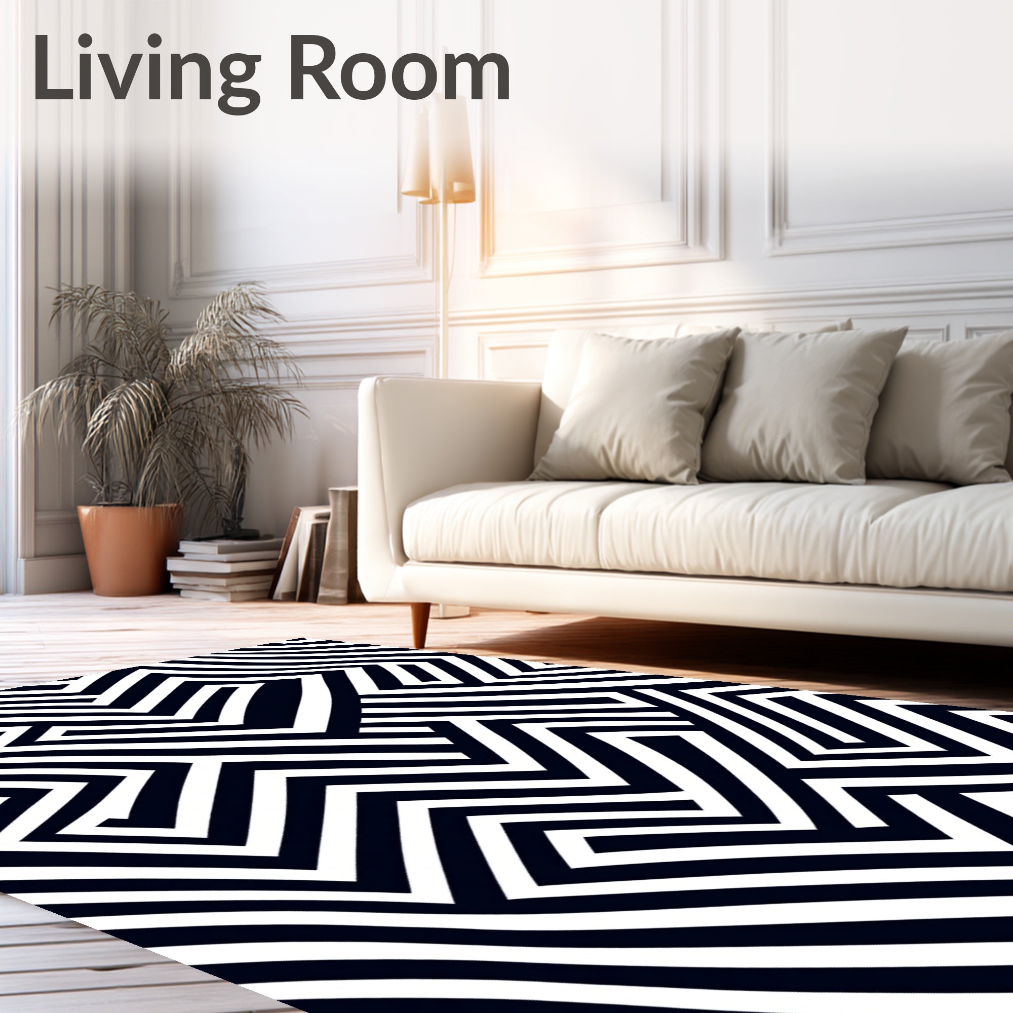 Sophisticated Black White Geometric Maze Rug