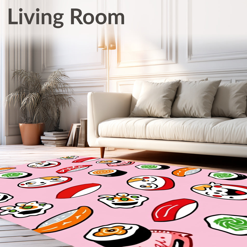 Playful Pink Sushi Character Montage Rug