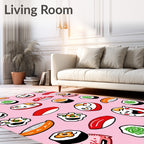 Playful Pink Sushi Character Montage Rug