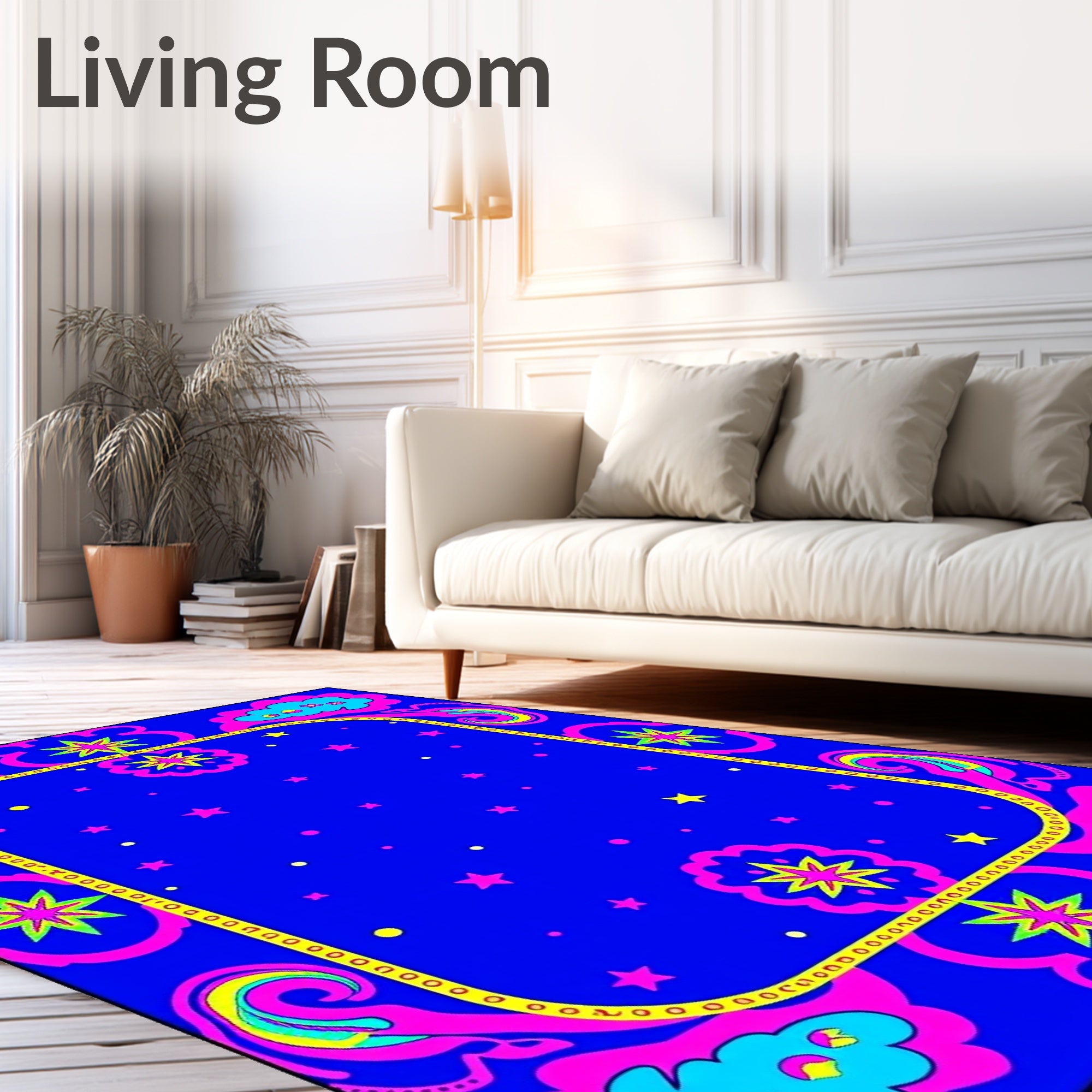 Vibrant Pink Blue Starry Cloud Medallion Rug
