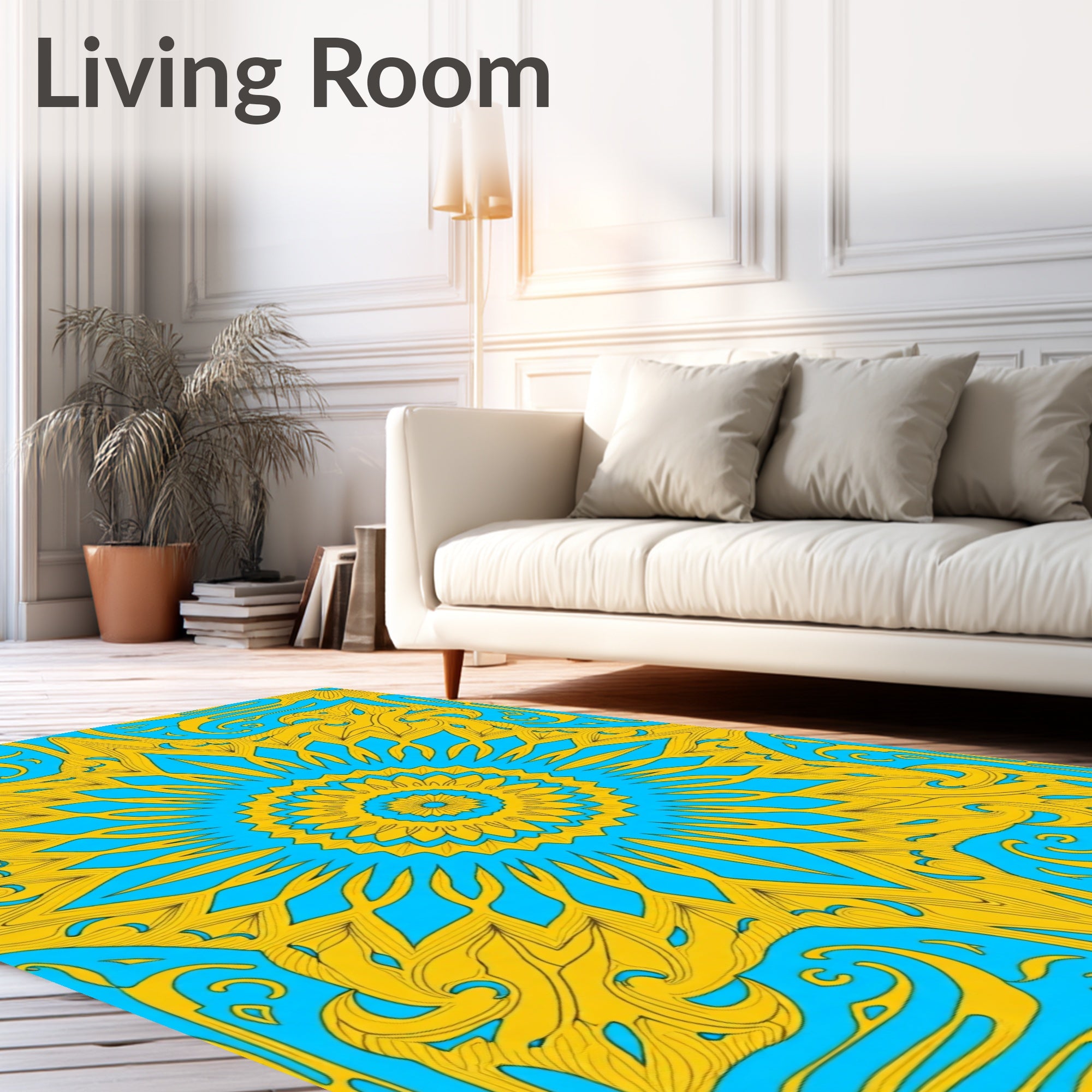 Golden Sunburst Sky Mandala Rug