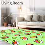Fun Sushi Rolls Green Background Rug
