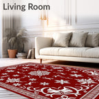 Crimson Snowflakes And Deer Folk Art Rug