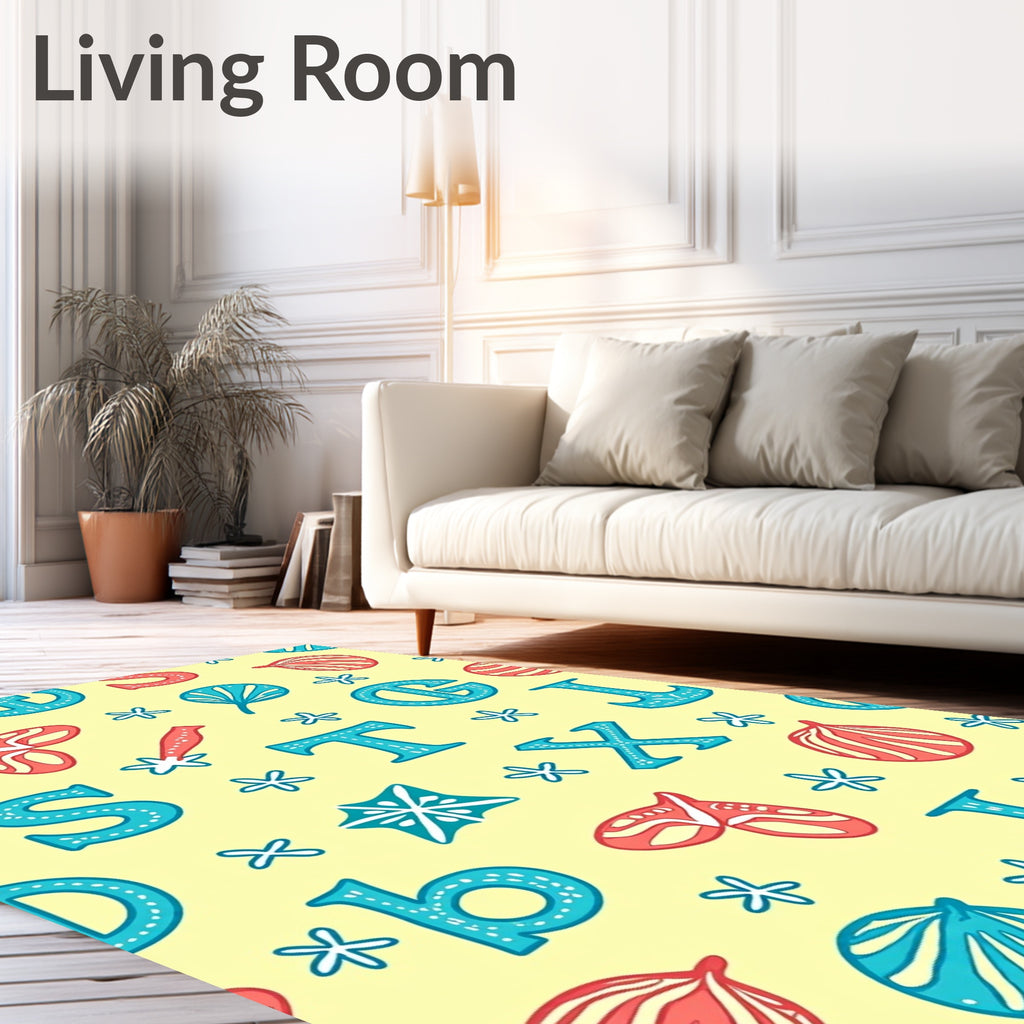 Alphabetical Nautical Icons Summer Yellow Rug