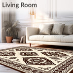Dark Brown and Cream Medallion Border Rug