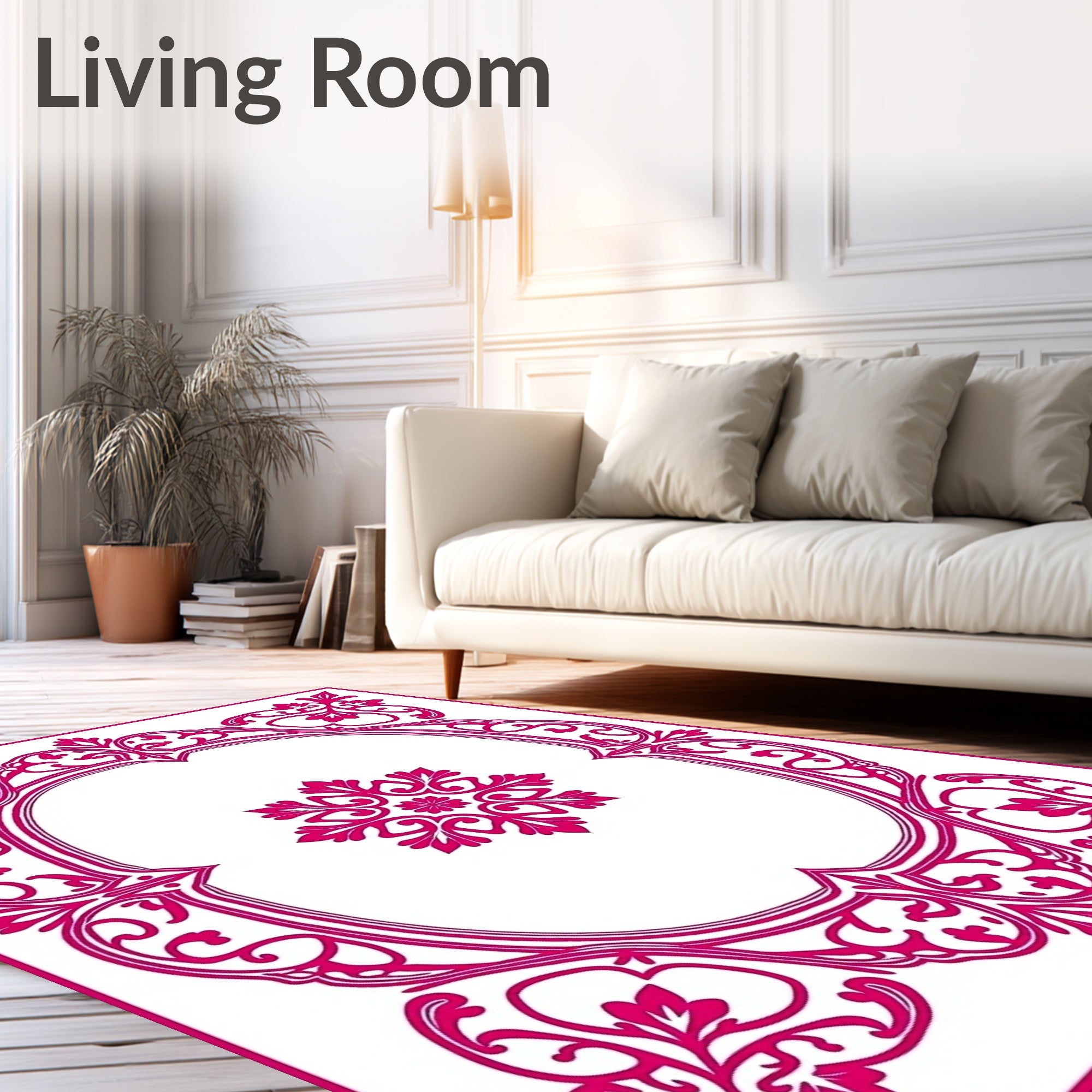 Ornate Crimson Floral Medallion Frame Rug