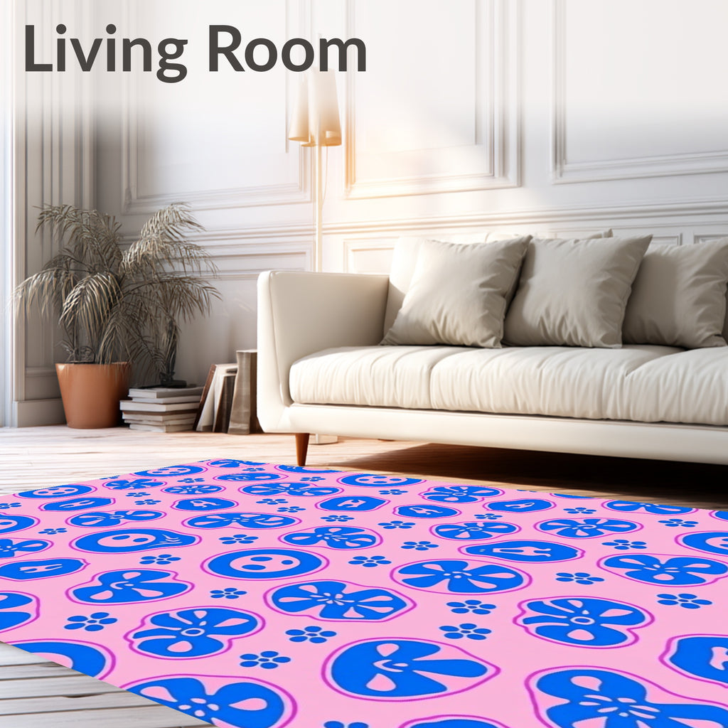 Pink Blue Organic Blossom Scatter Rug