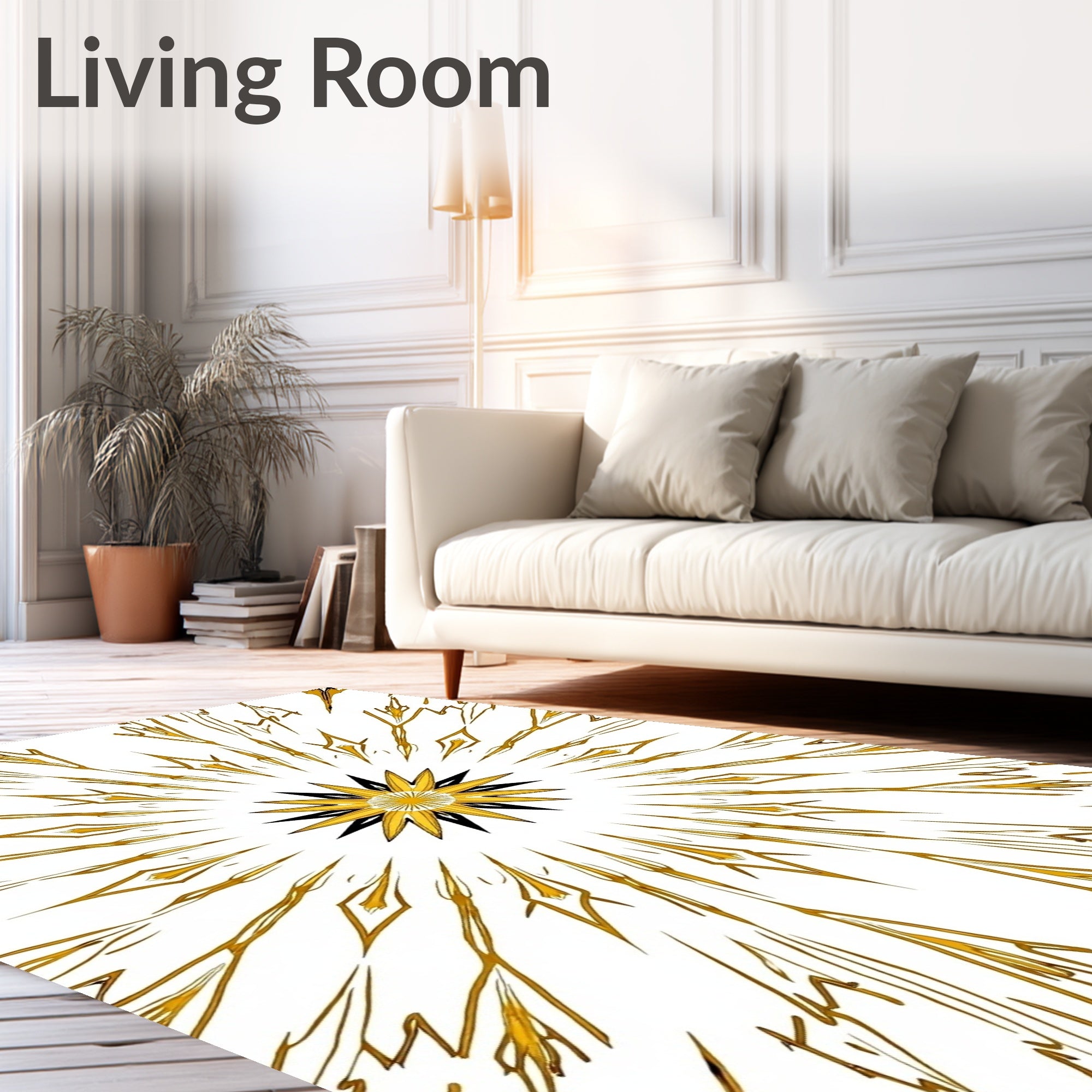 Golden Sunburst Radiating Star Rug