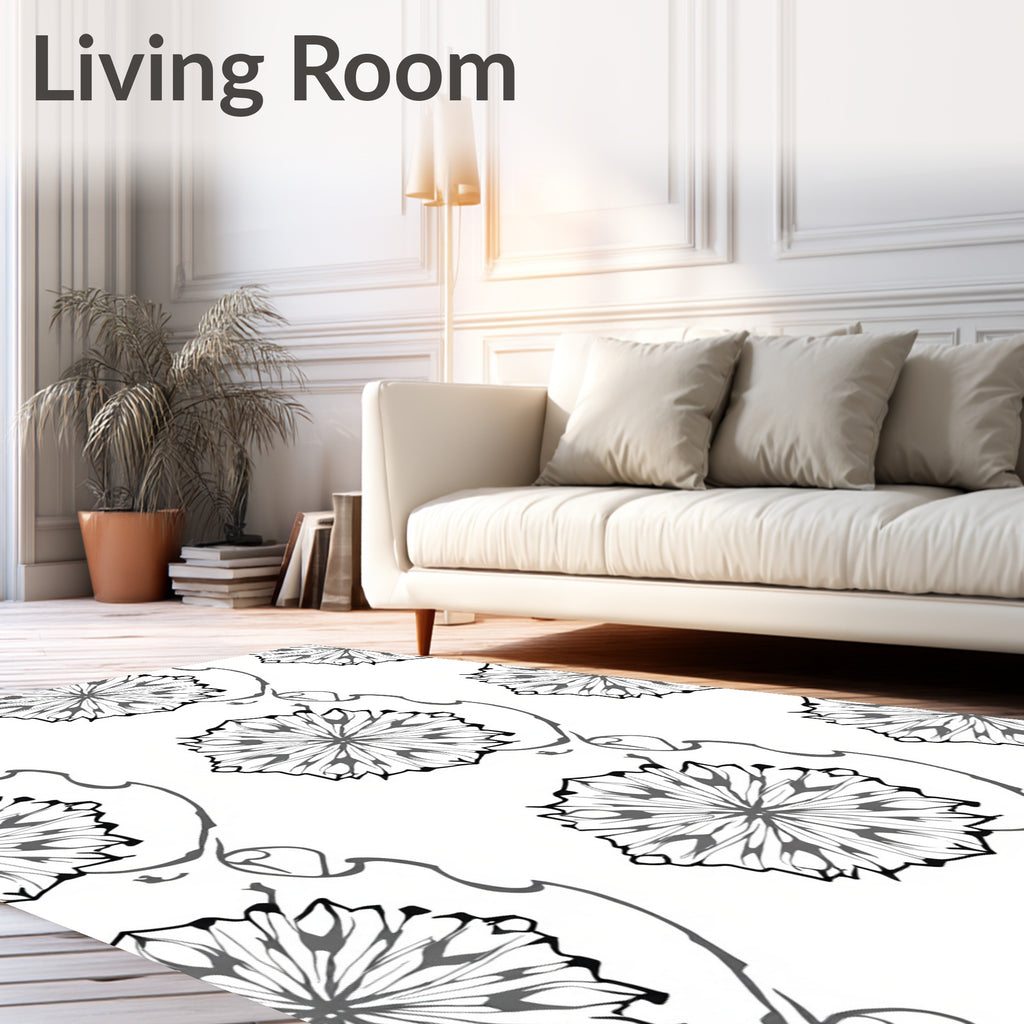 Monochromatic Floral Medallion Swirl Rug