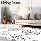 Monochromatic Floral Medallion Swirl Rug