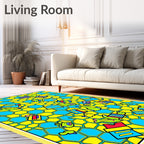 Whimsical Yellow Blue Cartoon Creatures Rug