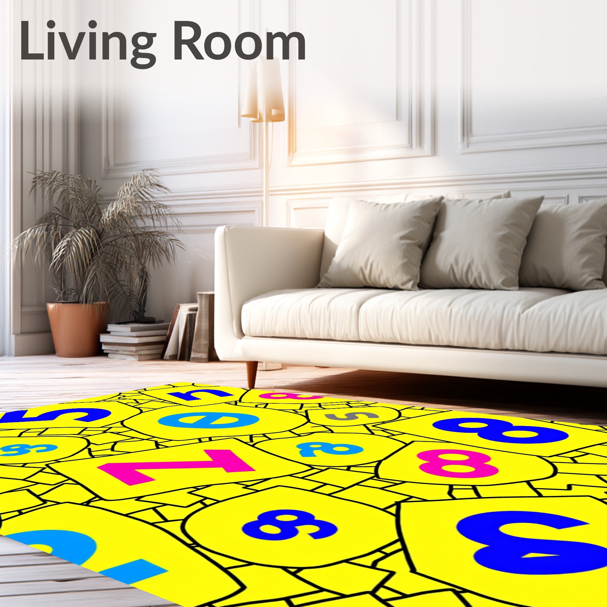 Vibrant Yellow Abstract Number Collage Rug