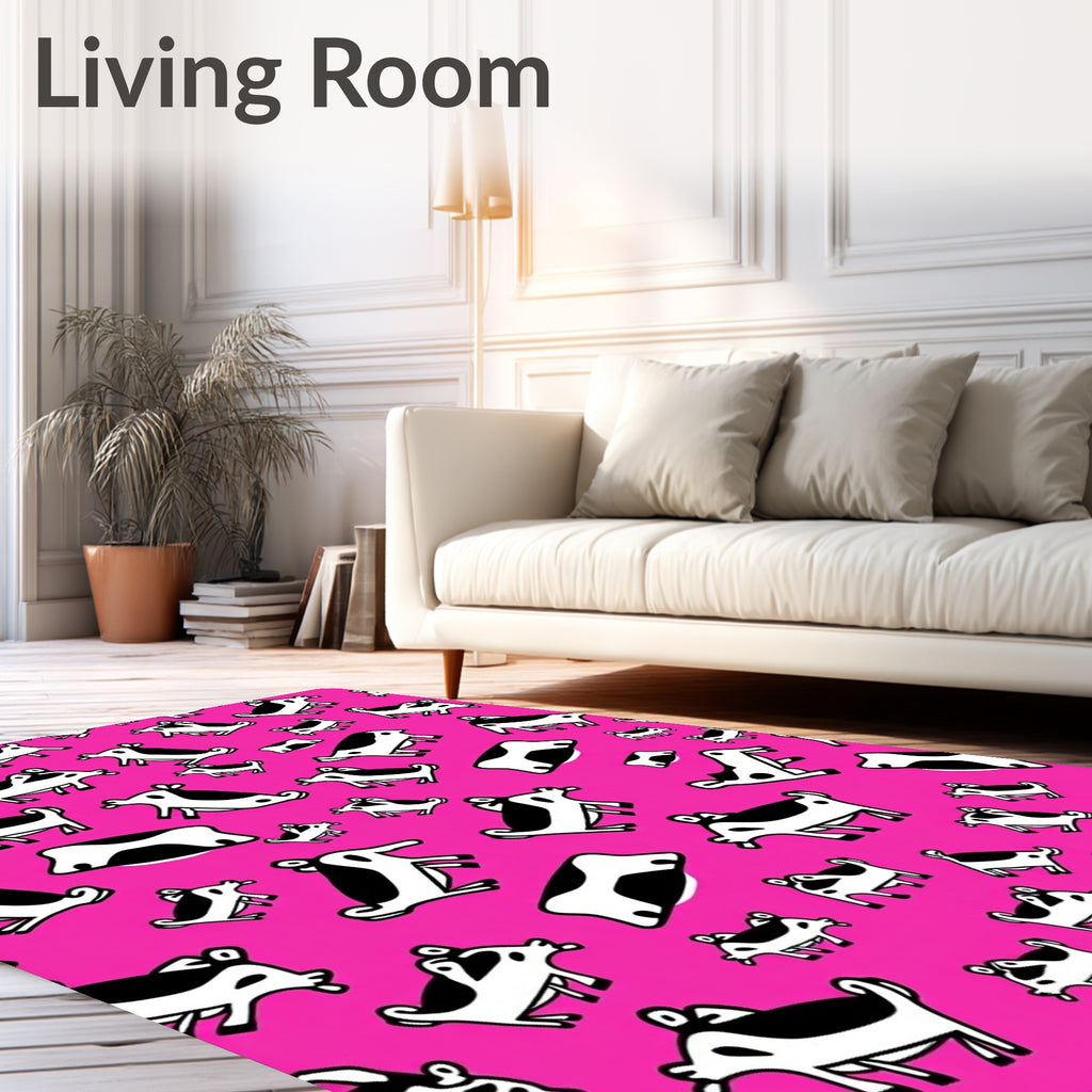 Whimsical Black and White Cows Pink Rug