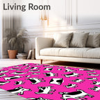 Whimsical Black and White Cows Pink Rug