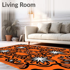 Orange Black White Floral Medallion Rug
