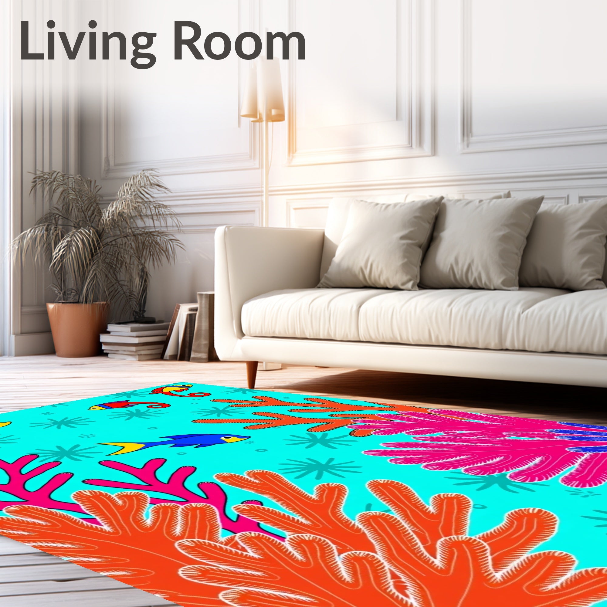 Vibrant Coral Fish Aquatic Scene Rug