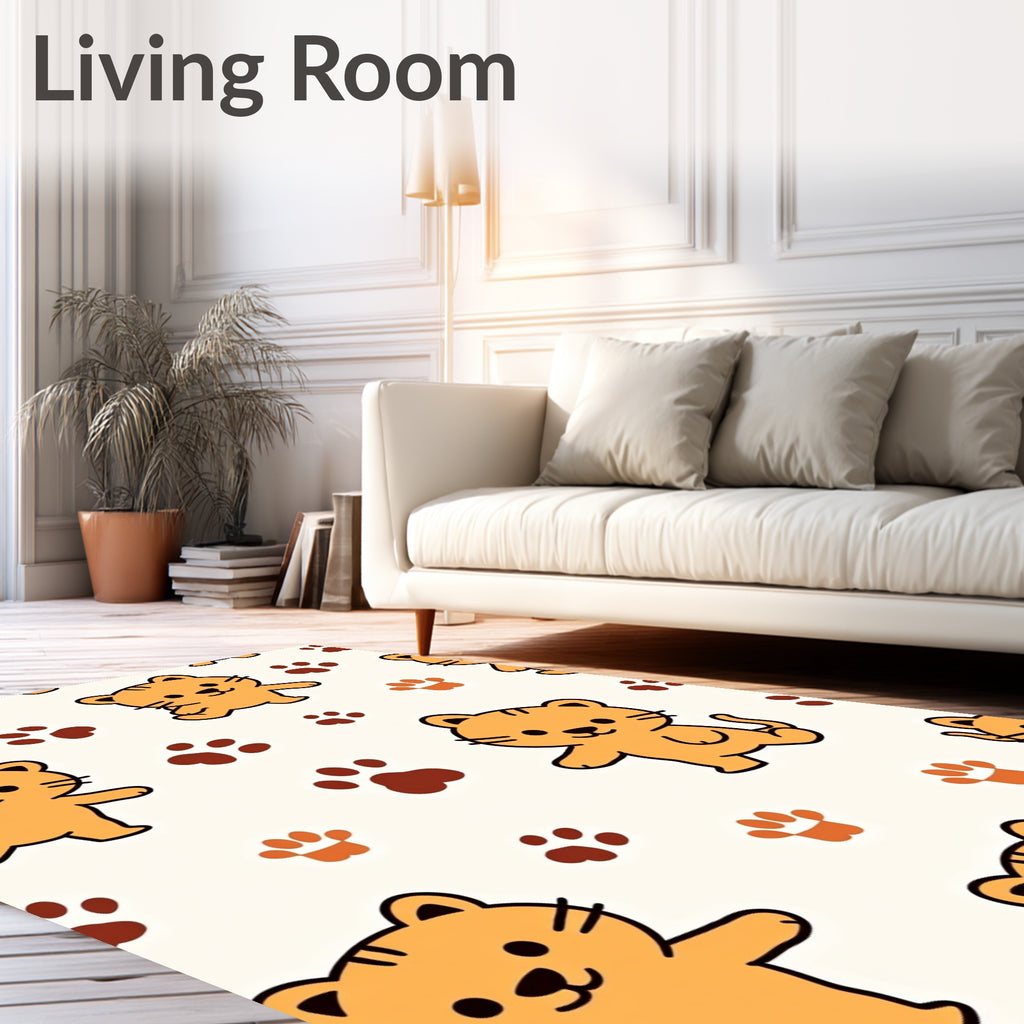 Playful Orange Kittens Paw Prints Rug