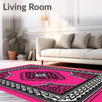 Vibrant Pink Black White Geometric Rug