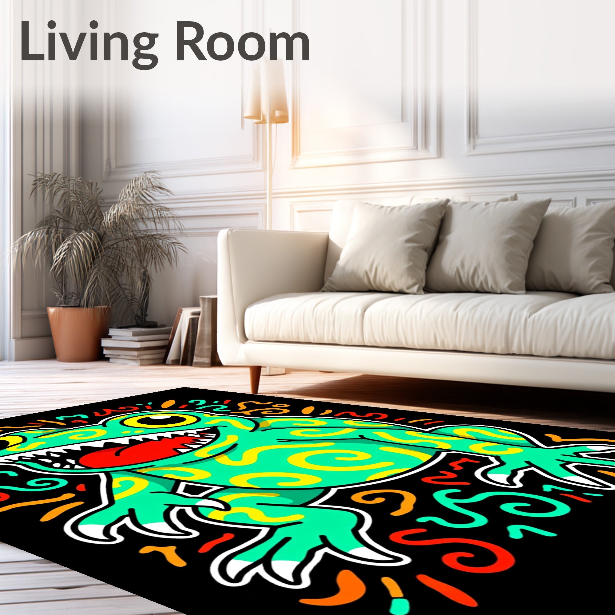 Vibrant Green Frog Swirls Abstract Art Rug