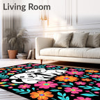 Bright Floral Dogs With Teal Accents Rug
