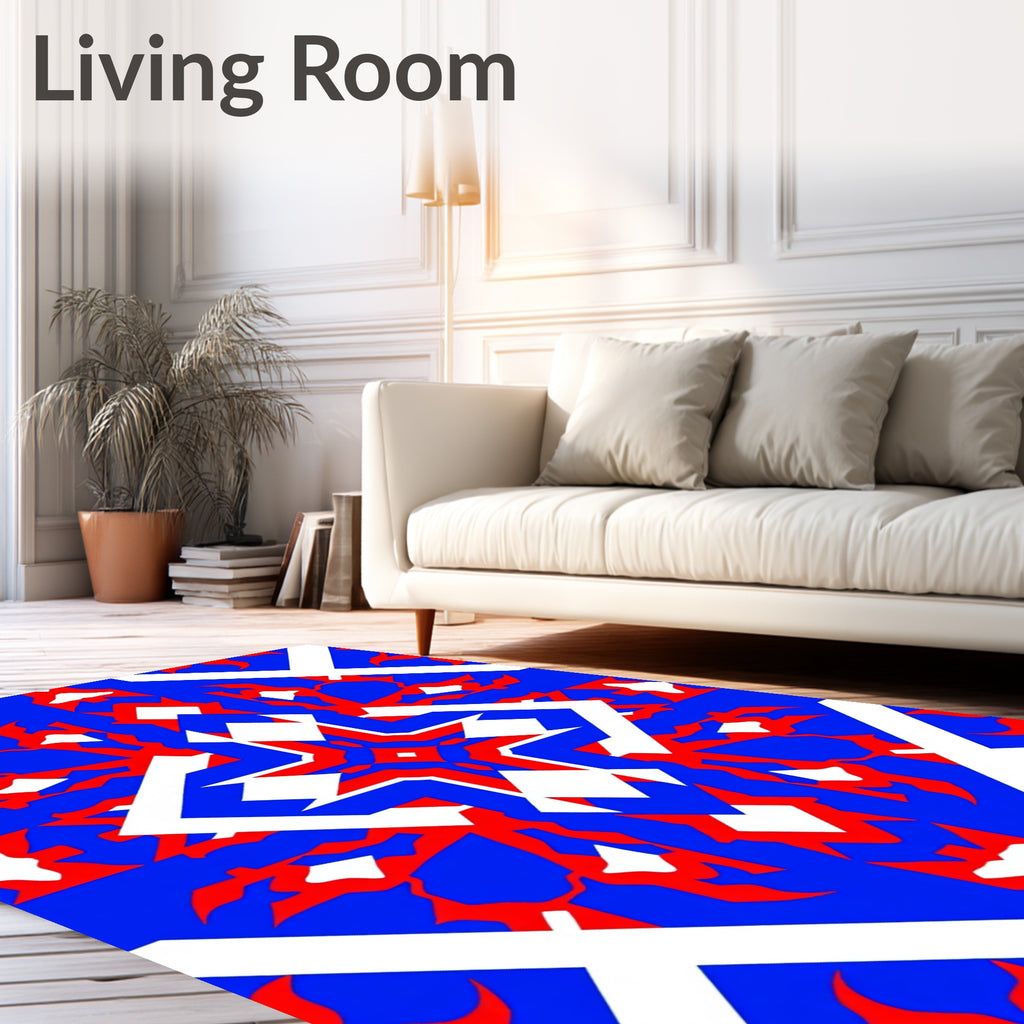 Red White Blue Geometric Starburst Rug