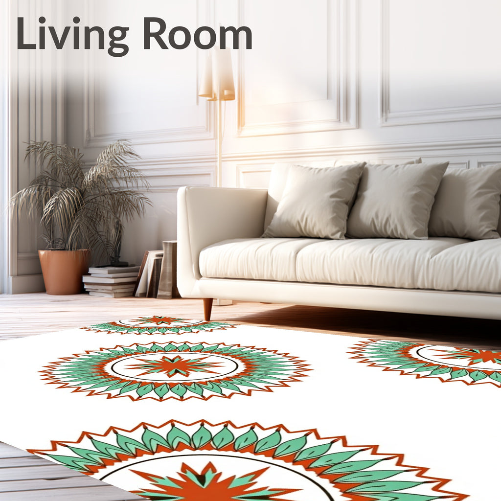 Orange Teal Sunburst Mandala Rug