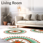 Orange Teal Sunburst Mandala Rug