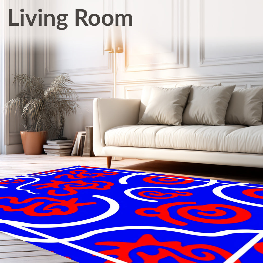 Blue Red Abstract Swirls Rug