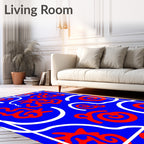 Blue Red Abstract Swirls Rug