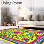Vibrant Yellow Whimsical Creatures Floral Rug