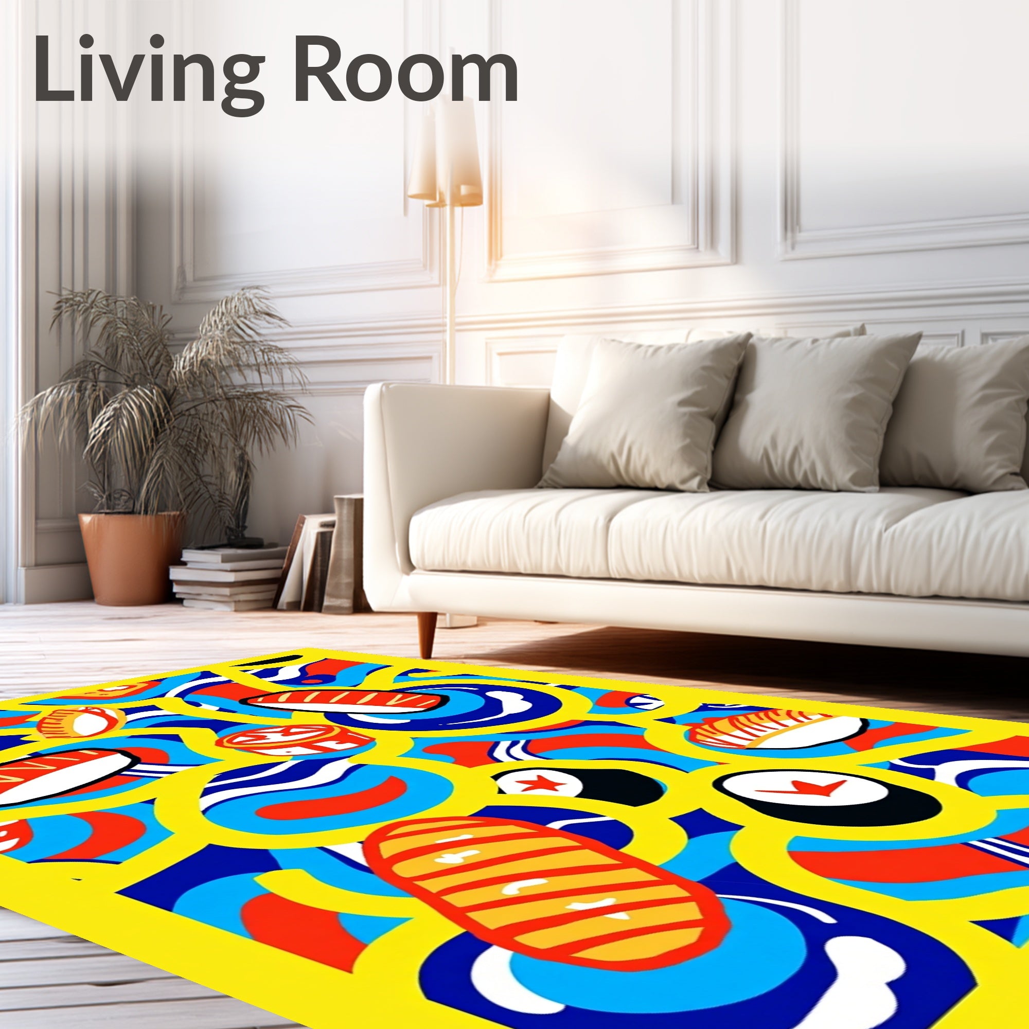 Vibrant Yellow Sushi Wave Collage Rug