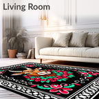 Brown Bull Floral Wreath Border Rug
