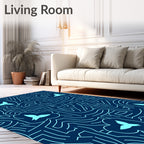 Navy Blue Bird Bloom Abstract Lines Rug