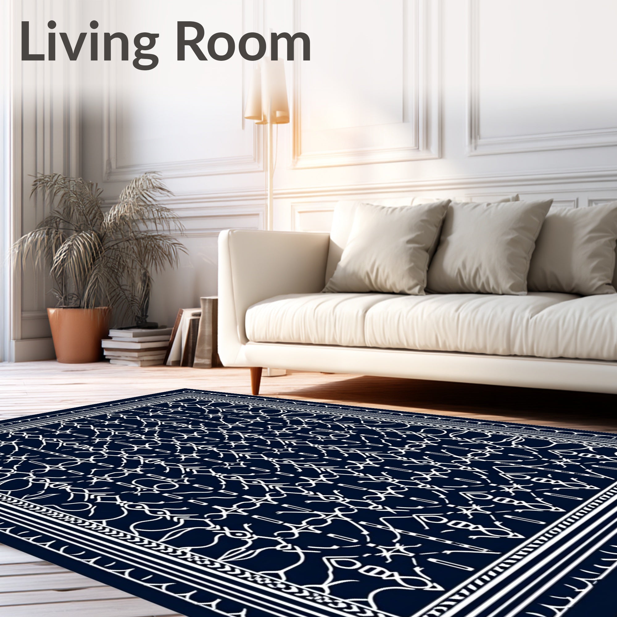 Navy Blue Intricate Geometric Lattice Rug